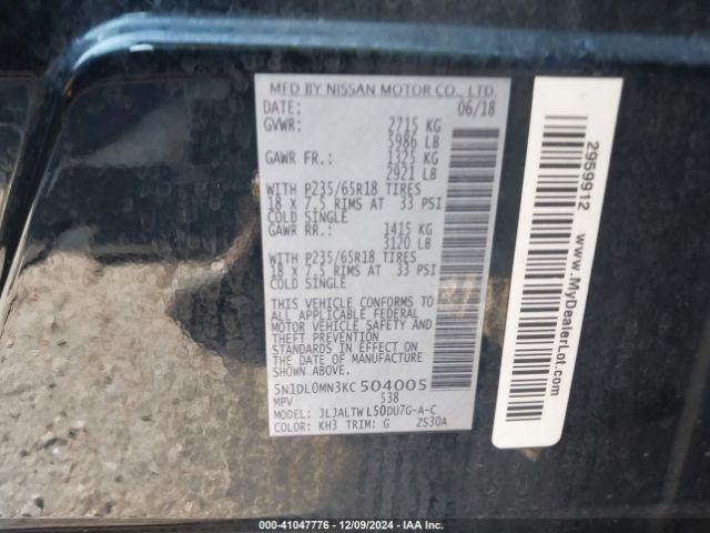 5N1DL0MN3KC504005 Infiniti QX60 LUXE