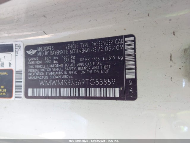 2009 MINI COOPER S WMWMS33569TG88859 Photo 8