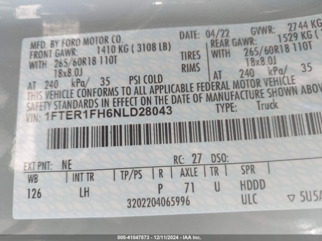 1FTER1FH6NLD28043 Ford Ranger Xlt