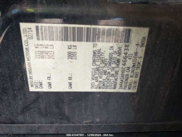 1N4AA5AP4EC466438 Nissan Maxima 3.5 S/3.5 Sv