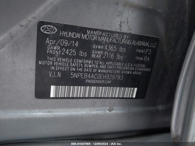 5NPEB4AC0EH929793 Hyundai SONATA GLS