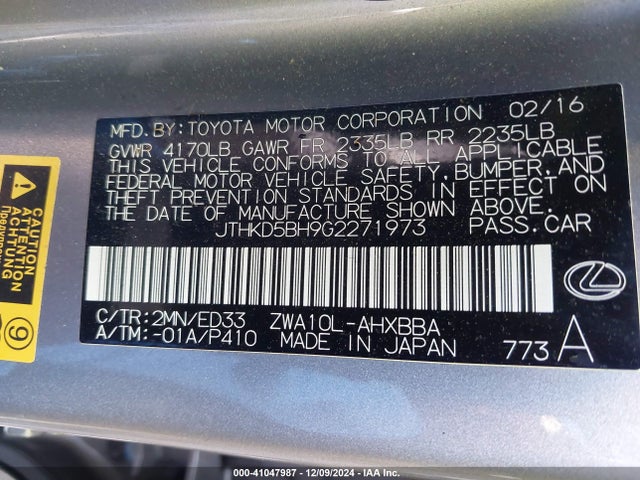 JTHKD5BH9G2271973 Lexus CT 200