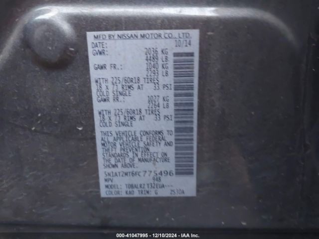 5N1AT2MT6FC775496 Nissan Rogue Sl