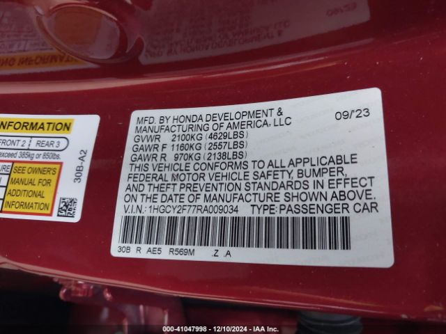 1HGCY2F77RA009034 Honda Accord Hybrid Sport-l