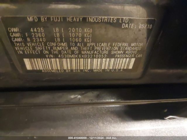 2011 SUBARU LEGACY 4S3BMBK6XB3210052 Photo 8