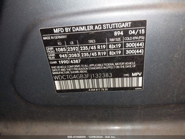 WDCTG4GB3FJ132383 Mercedes-Benz Gla 250 4matic