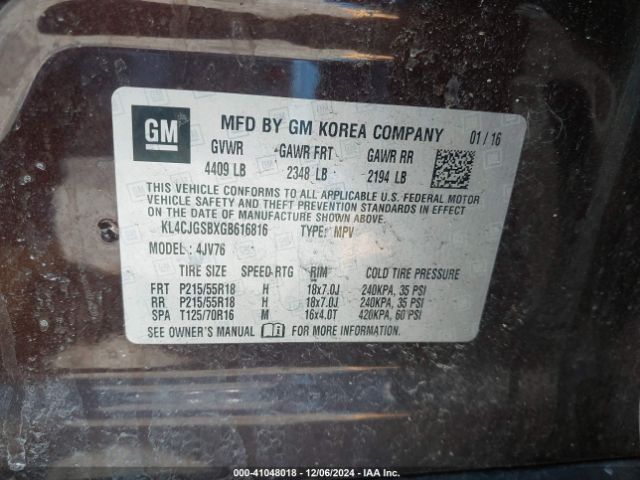 KL4CJGSBXGB616816 Buick Encore Leather