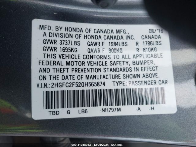 2HGFC2F52GH565874 Honda Civic Lx