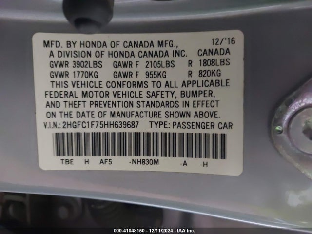 Honda Civic Ex-l 2017 2HGFC1F75HH639687 Image 9