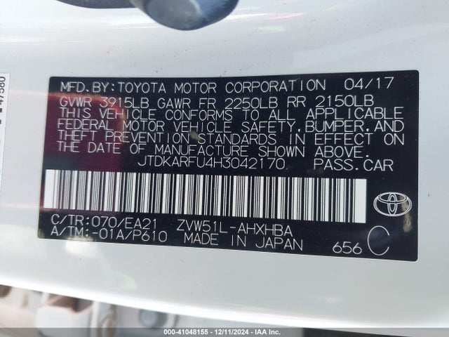 JTDKARFU4H3042170 Toyota Prius