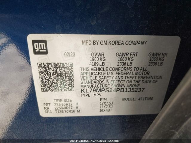 KL79MPS24PB135237 Chevrolet Trailblazer Fwd Lt