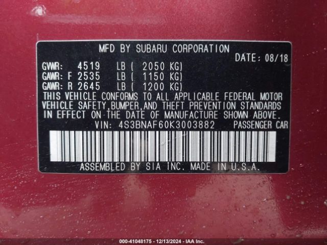 4S3BNAF60K3003882 Subaru Legacy 2.5i Premium
