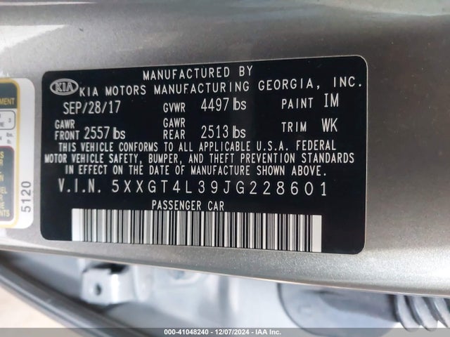 KIA Optima Lx 2018 5XXGT4L39JG228601 Image 9