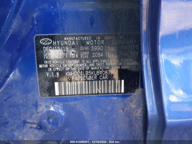 2019 HYUNDAI ELANTRA KMHD04LB5KU840871 Photo 8
