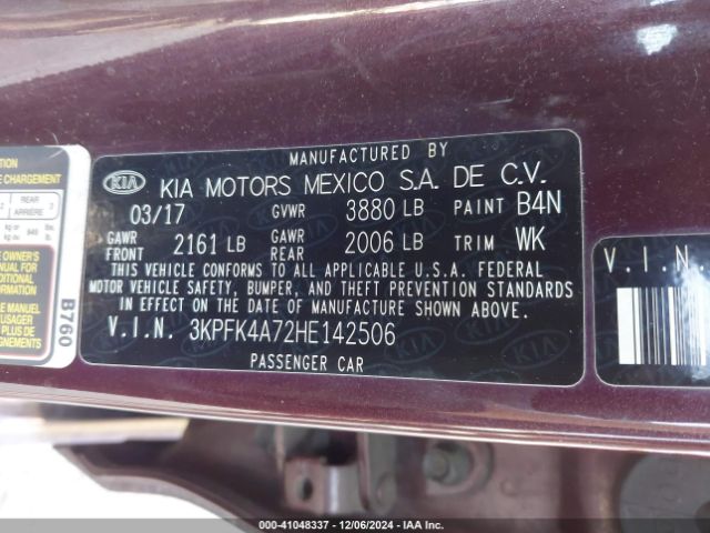 3KPFK4A72HE142506 KIA FORTE LX