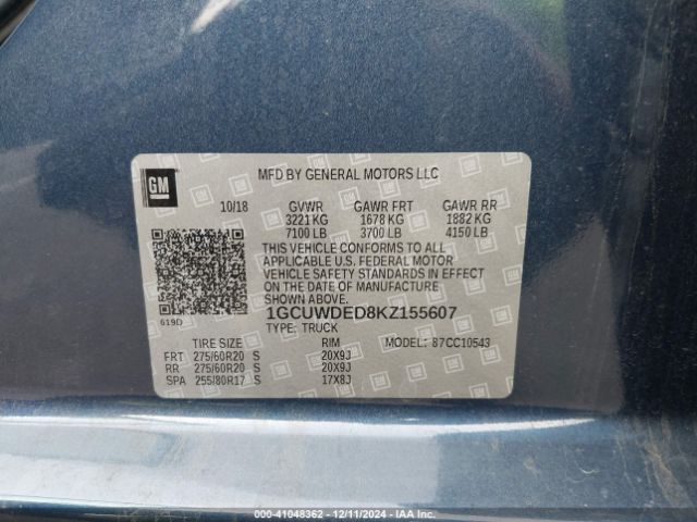 1GCUWDED8KZ155607 Chevrolet Silverado 1500 Rst