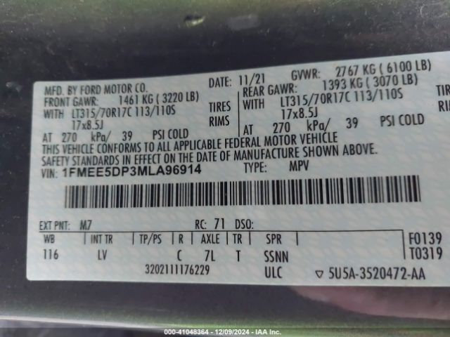 1FMEE5DP3MLA96914 Ford Bronco Big Bend
