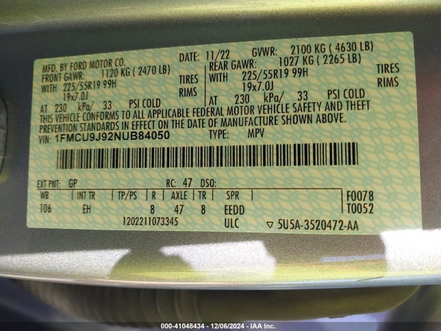 Ford Escape Titanium 2022 1FMCU9J92NUB84050 Image 9