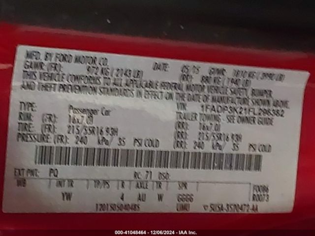 1FADP3K21FL296382 Ford FOCUS SE
