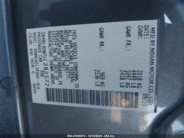 1N4BL4DW7LC282572 Nissan Altima Sv Intelligent Awd