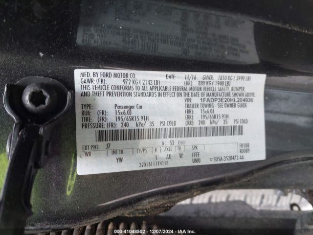 1FADP3E20HL204936 Ford FOCUS S