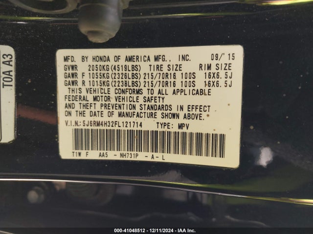 Honda CR-V LX 2015 5J6RM4H32FL121714 Image 9