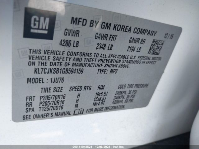 KL7CJKSB1GB594159 Chevrolet Trax 1ls