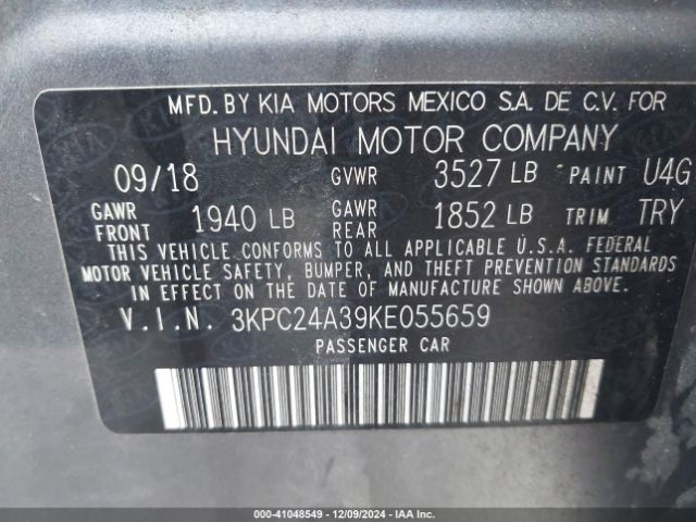 3KPC24A39KE055659 Hyundai Accent Sel