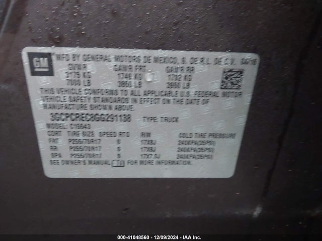 3GCPCREC8GG291138 Chevrolet Silverado 1500 1lt