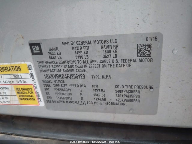GMC Acadia Slt-1 2015 1GKKVRKD4FJ256129 Image 9