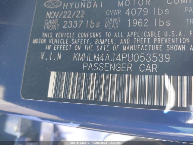 KMHLM4AJ4PU053539 Hyundai Elantra Hybrid Blue