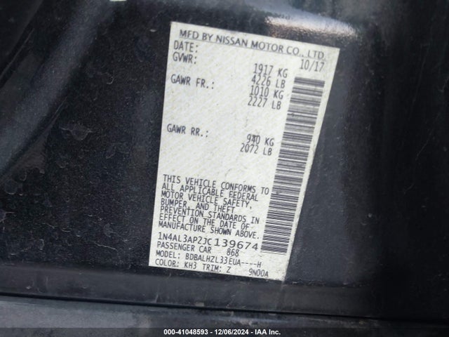 1N4AL3AP2JC139674 Nissan Altima 2.5 Sr