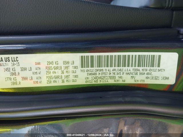 1C4RDHAG2FC176593 Dodge Durango Sxt