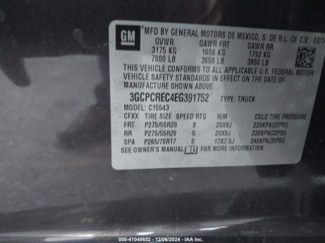 3GCPCREC4EG391752 Chevrolet Silverado 1500 1lt