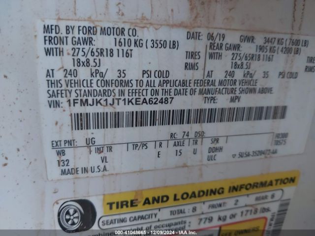1FMJK1JT1KEA62487 Ford Expedition Max Xlt