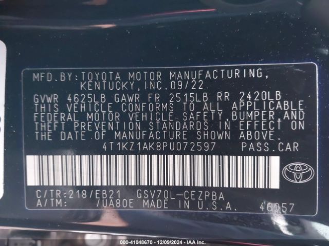 4T1KZ1AK8PU072597 Toyota CAMRY TRD