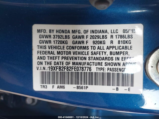 Honda CIVIC EX 2015 19XFB2F82FE078776 Image 9