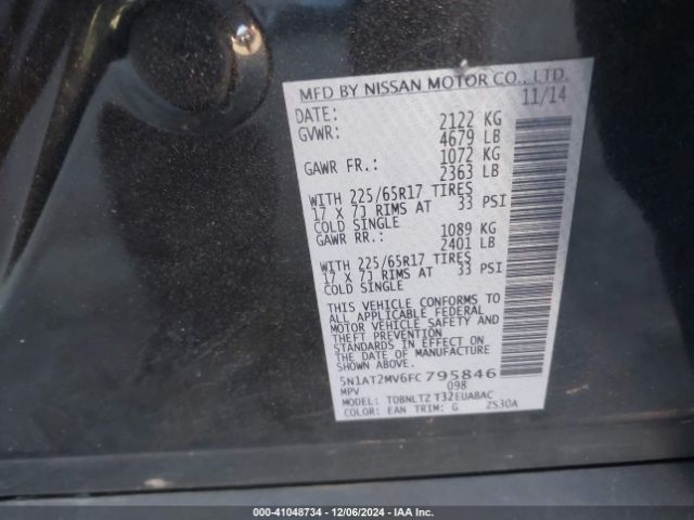 5N1AT2MV6FC795846 Nissan ROGUE SV