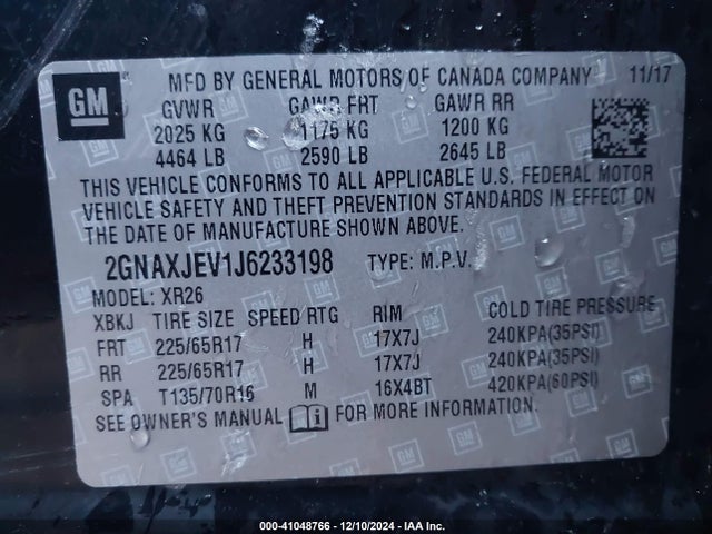 Chevrolet EQUINOX LT 2018 2GNAXJEV1J6233198 Image 9