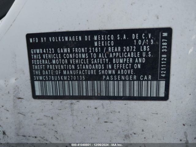 3VWC57BU5KM270135 Volkswagen Jetta 1.4t R-line/1.4t S/1.4t Se