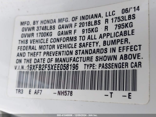 Honda Civic Lx 2014 19XFB2F5XEE058196 Image 9