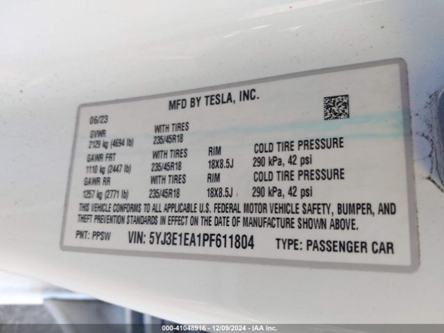 5YJ3E1EA1PF611804 Tesla Model 3 Rear-wheel Drive