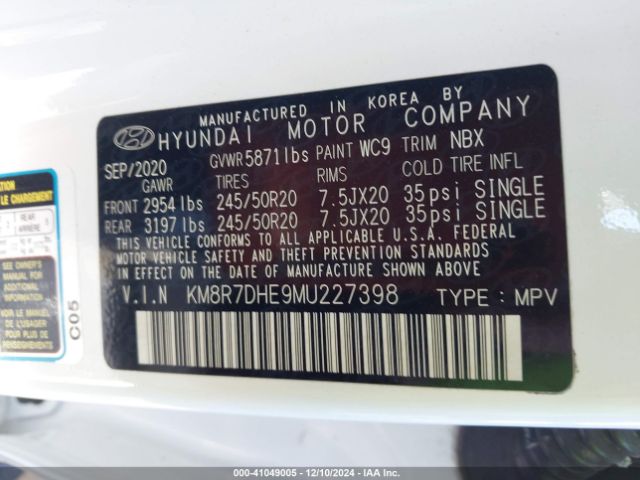 KM8R7DHE9MU227398 Hyundai Palisade Calligraphy
