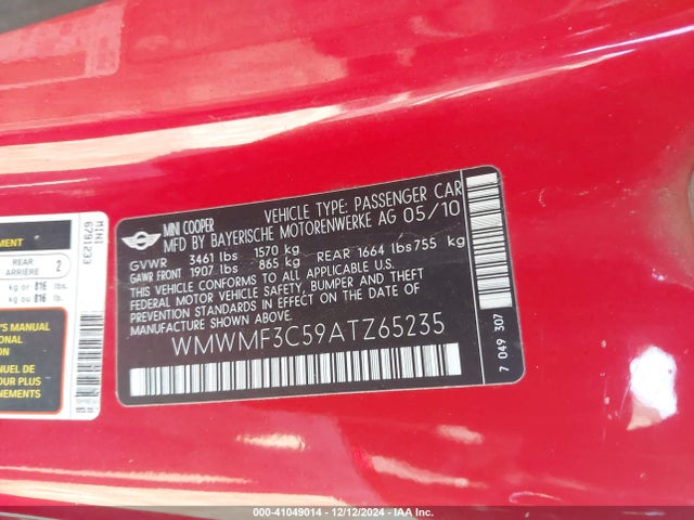 2010 MINI COOPER WMWMF3C59ATZ65235 Photo 8
