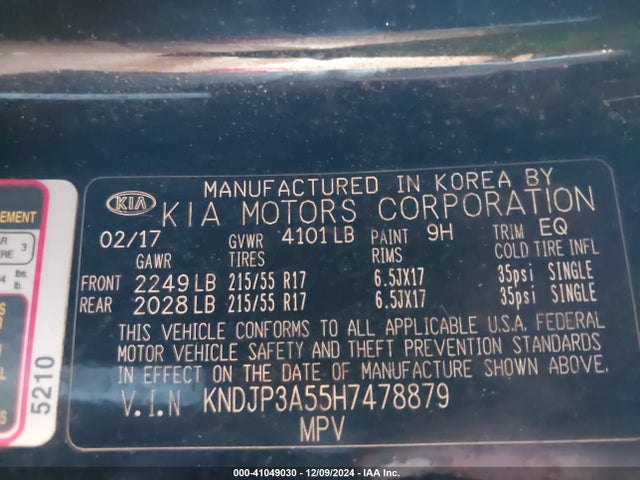 KIA SOUL + 2017 KNDJP3A55H7478879 Image 9