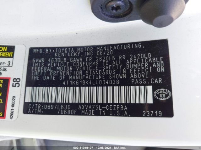 4T1K61BK4LU004038 Toyota Camry Xse Awd