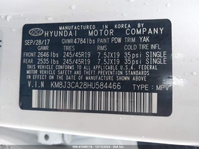 KM8J3CA28HU584466 Hyundai Tucson Limited