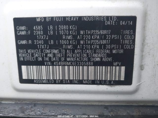4S4BRBMC6E3305888 Subaru Outback 2.5i Limited