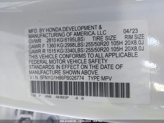 Honda Pilot Awd Elite 2023 5FNYG1H86PB026774 Image 9