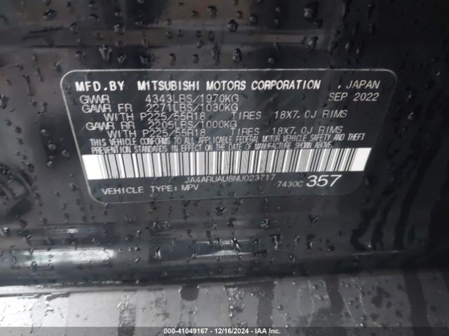 2022 MITSUBISHI OUTLANDER SPORT JA4ARUAU8NU023717 Photo 8